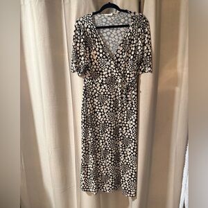 Floral Black and White Maxi Length Wrap Dress